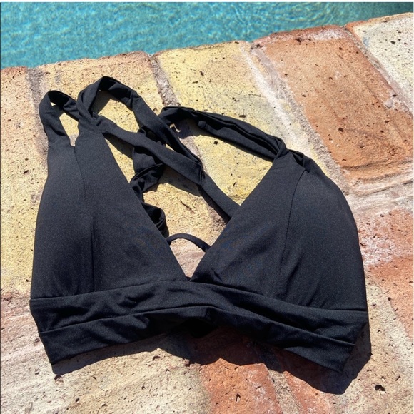 Becca black Color Code Split Strap Halter Swim Top - Picture 2 of 3